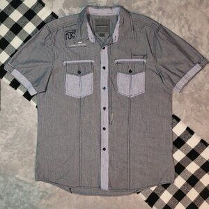 XXL | Urban Heritage | Pinstripe Colorblock Short Sleeved Button Down Shirt